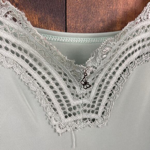 Y2K Mint Green Camisole Lace Trim Chemise Slip Mini Dress Nightgown Size Medium - Picture 3 of 7